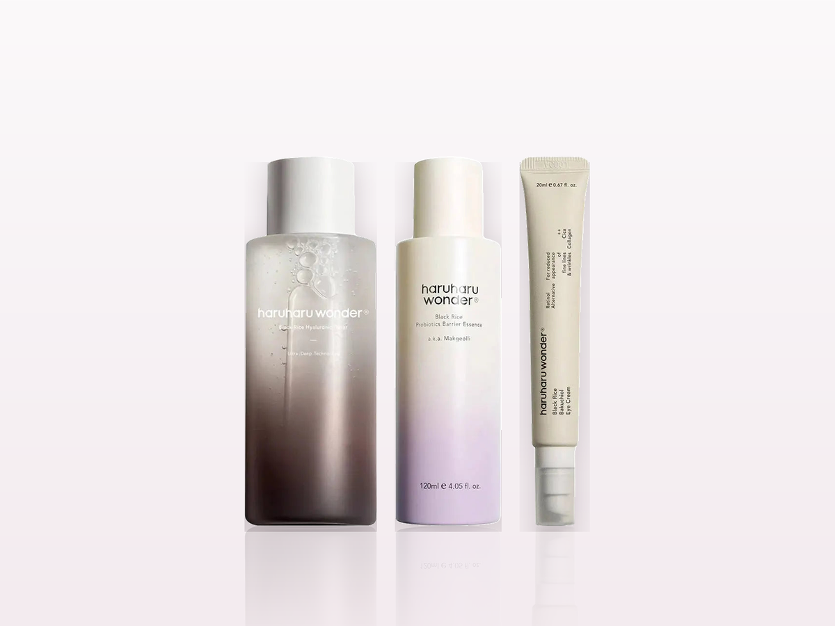 Sélection K-Beauty Haruharu Wonder : Black Rice toner, essence barrière, crème yeux bakuchiol