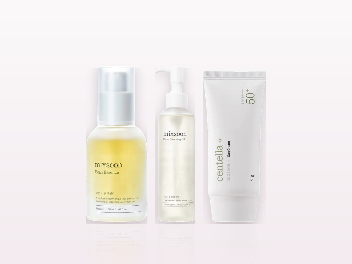 Sélection K-Beauty Mixsoon : Bean Essence, Bean Cleansing Oil, Centella Sun Cream