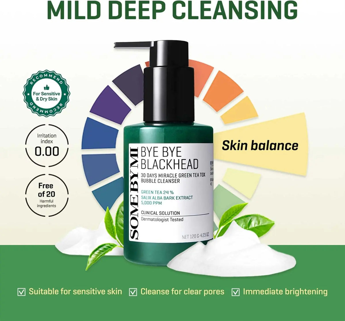 Bye Bye Blackhead 30 Days Miracle Green Tea Tox Bubble Cleanser 120g SOME BY MI