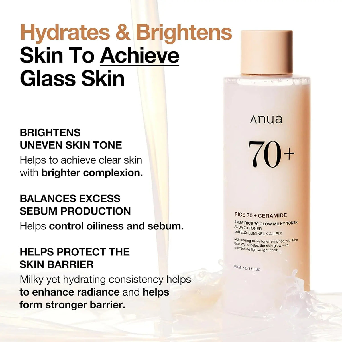 Rice 70 glow milky toner 250ml Anua